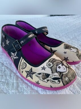 Hot Chocolate Design Nova Orion Mary Jane Flats EU 37 US 7 Black Purple witchy